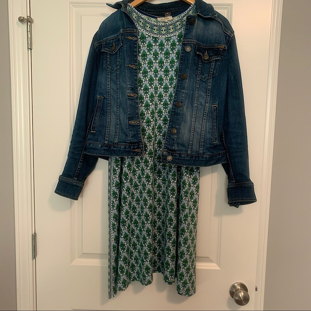 Maxstudio Green and Blue Patterned Sleeveless Dress